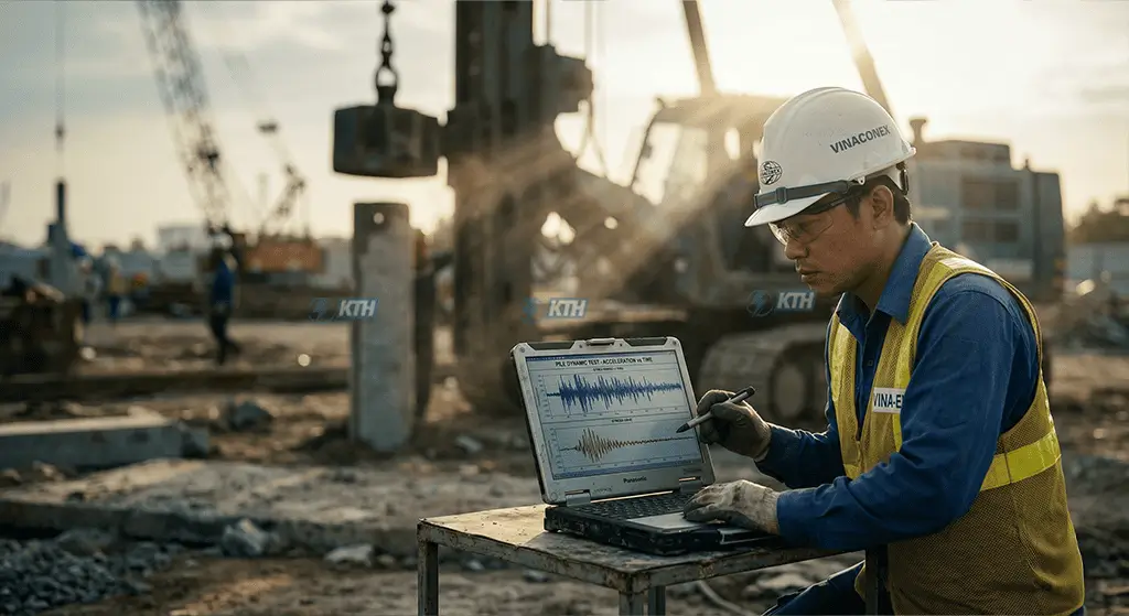 Dịch Vụ Thử Tải Cọc (Nén Tĩnh & PDA) Chuẩn TCVN 9393:2012 3 Chuyên gia phân tích dữ liệu thử tải động PDA nền móng bằng cảm biến gia tốc hiện đại.