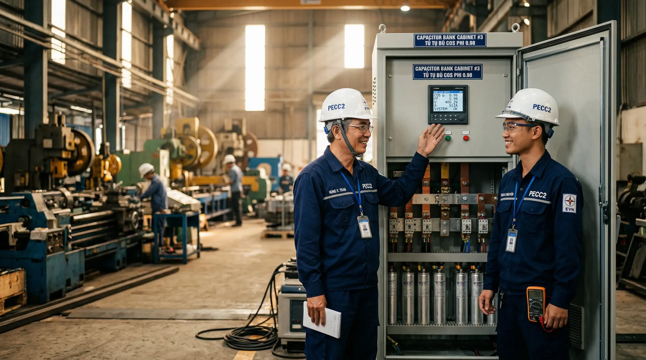 Giải pháp tối ưu tụ bù hạ thế và cải thiện hệ số công suất cos phi cho nhà máy sản xuất công nghiệp.