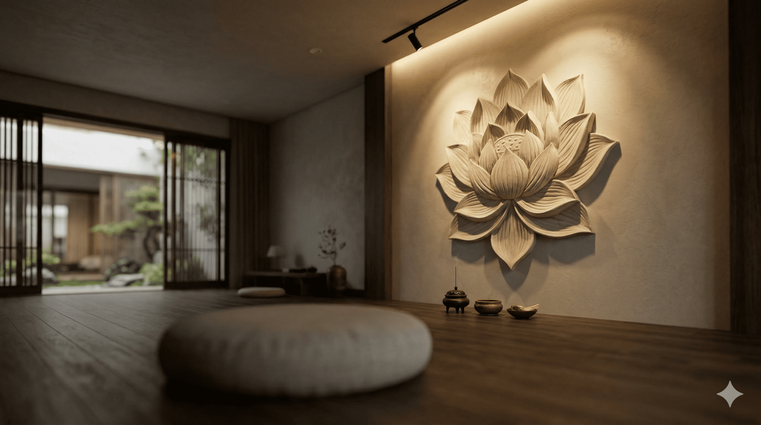 Tranh phù điêu hoa sen 3D composite trang trí không gian thiền định và chánh điện chuẩn phong thủy.