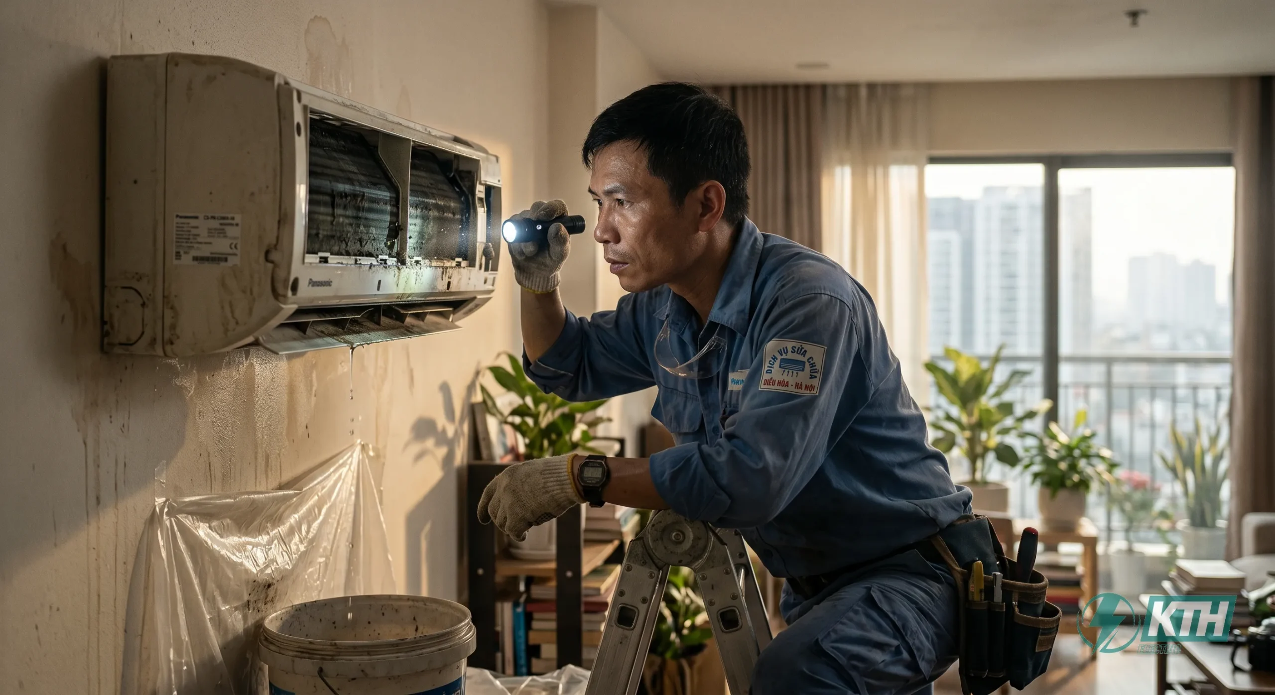 Dấu hiệu máy lạnh cần vệ sinh ngay lập tức khi dàn lạnh chảy nước và quạt lồng sóc bám cặn bẩn đen.