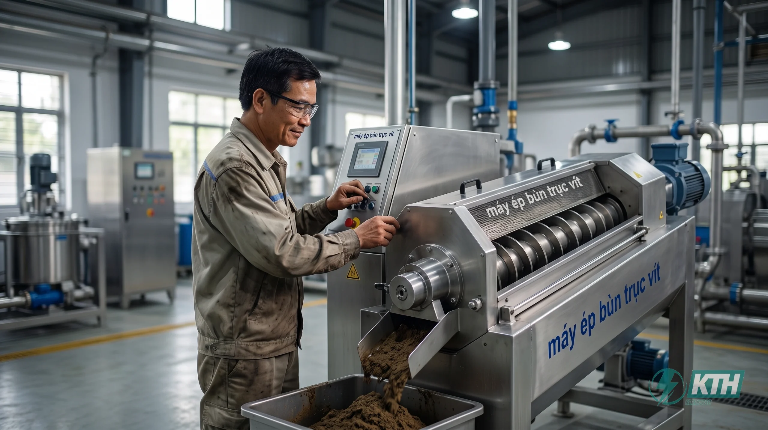Giải pháp xử lý bùn thải hệ thống nước thải công nghiệp ứng dụng máy ép bùn trục vít công suất lớn.