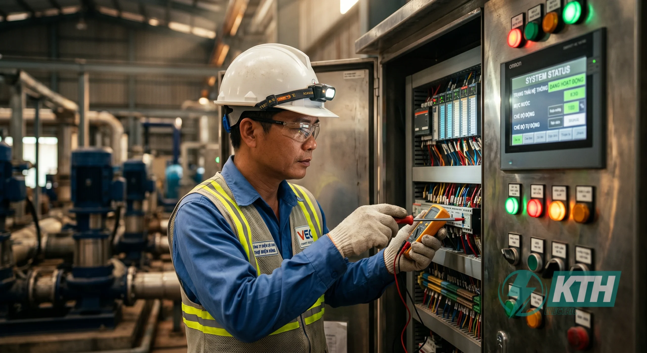 Chi phí lắp đặt thiết bị cơ điện môi trường, tủ điện điều khiển trạm xử lý nước sinh hoạt, máy thổi khí và bơm chìm.