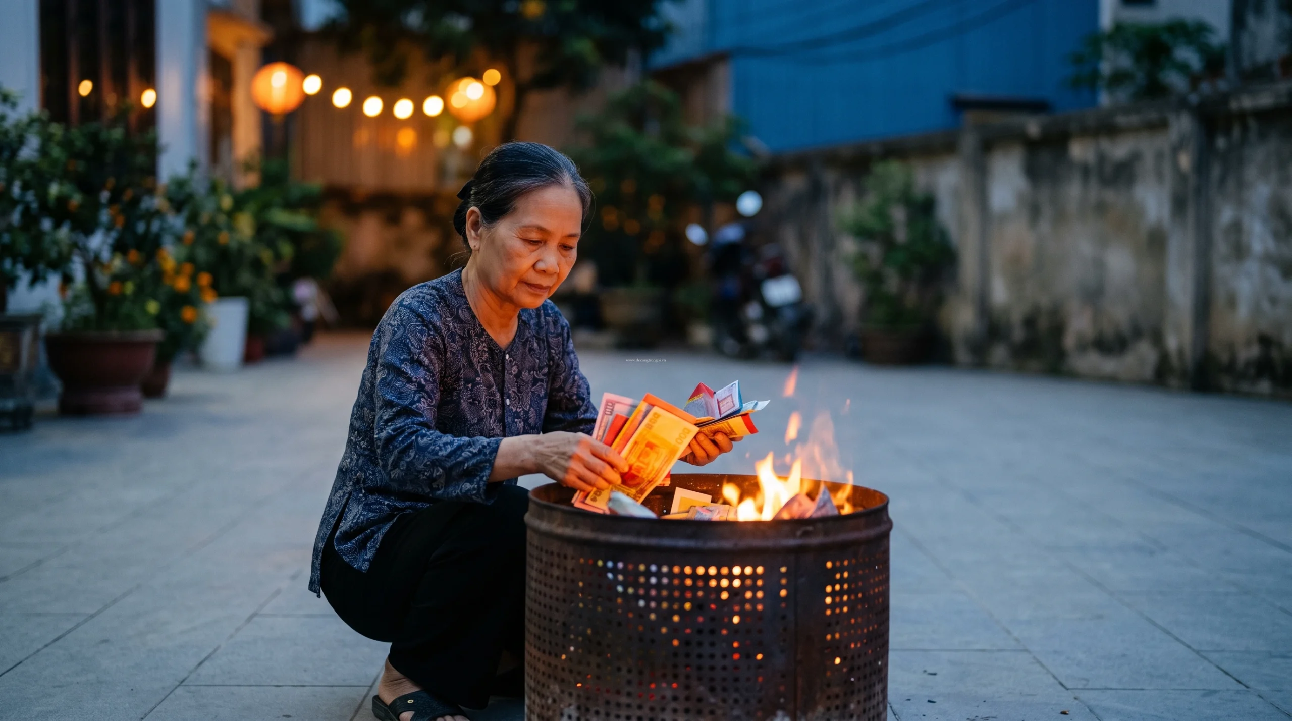 Lưu ý an toàn khi hóa tiền vàng mã và rắc gạo muối sau khi hoàn tất lễ cúng rằm tháng 7 âm lịch.