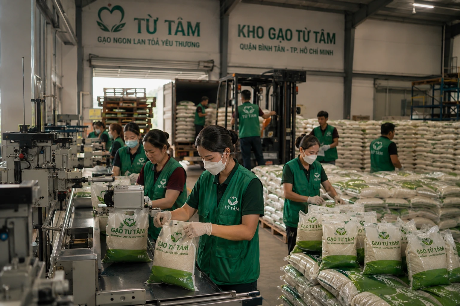 Mua Gạo Từ Thiện Giá Sỉ Tận Kho | Hỗ Trợ Đóng Túi 5kg Free 2 Đóng túi gạo từ thiện 5kg miễn phí tại tổng kho phục vụ chương trình phát quà thiện nguyện