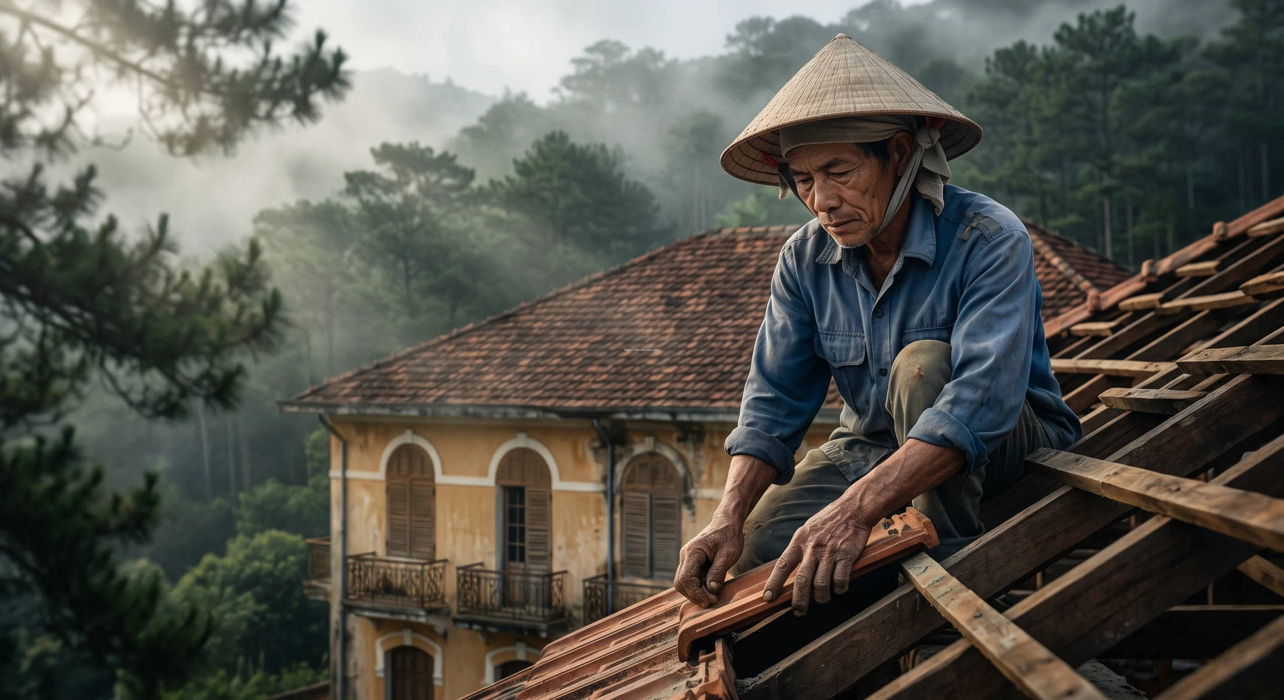 Phục chế mái ngói biệt thự cổ Pháp xuống cấp tại Đà Lạt đòi hỏi kinh nghiệm thi công chuyên sâu