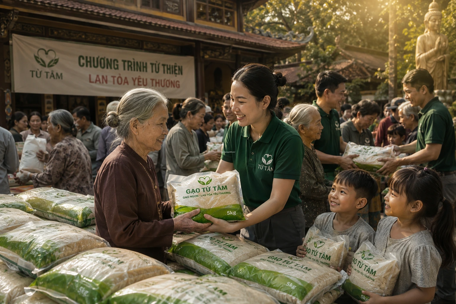 Mua Gạo Từ Thiện Giá Sỉ Tận Kho | Hỗ Trợ Đóng Túi 5kg Free 3 Trao gạo từ thiện cho người già và trẻ em bằng gạo chất lượng cao tại chương trình thiện nguyện