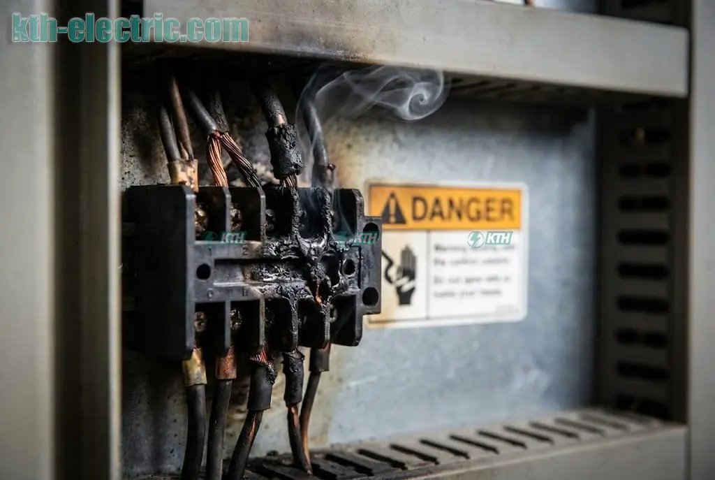 Điện 3 Pha Là Gì? Tổng Hợp Kiến Thức Về Cấu Tạo, Cách Đấu Nối & Ứng Dụng 2026 4 Hình ảnh thiết bị điện bị chập cháy do sự cố mất pha và mất dây trung tính gây quá áp.