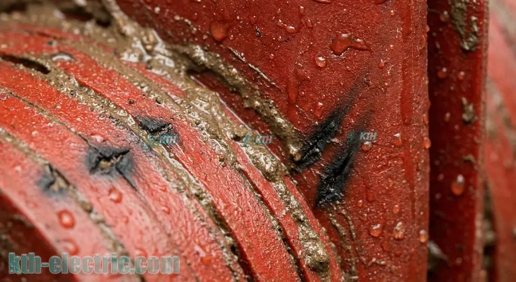 Cận cảnh cuộn dây Epoxy máy biến áp bị bám bùn đất và dấu hiệu phóng điện bề mặt