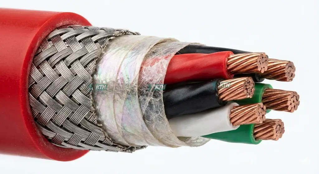 Cấu tạo mặt cắt cáp tín hiệu báo cháy chống nhiễu và chống cháy bắt buộc theo TCVN 5738:2021.