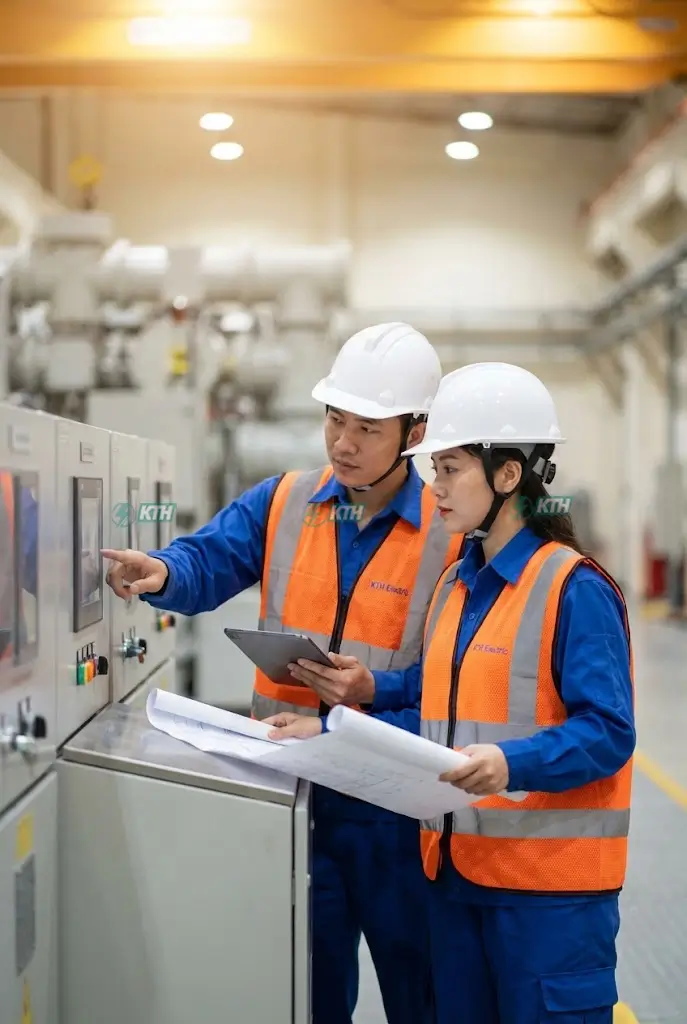 Trạm Biến Áp GIS Là Gì? Cấu Tạo, Nguyên Lý & So Sánh AIS (2026) 5 Kỹ sư KTH Electric thực hiện quy trình bảo trì và thí nghiệm định kỳ trạm biến áp GIS