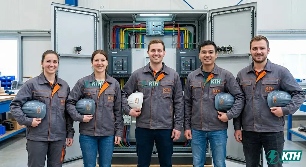Đội ngũ kỹ sư KTH Electric thi công hệ thống điện công nghiệp chuẩn QCVN.