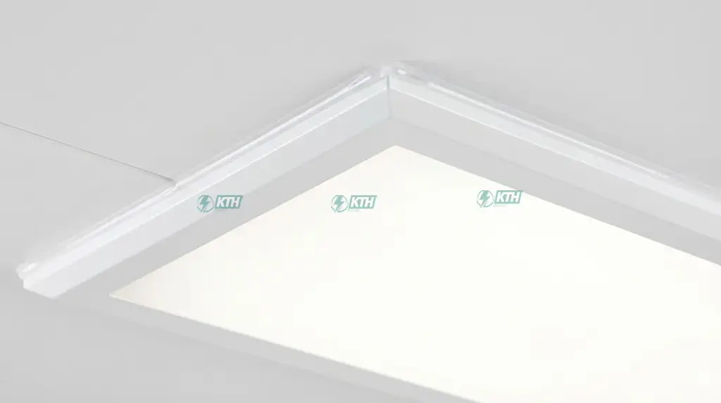 Lắp đặt đèn LED Panel phòng sạch vát cạnh chống bụi, xử lý bắn silicon kín khí trên trần Panel.