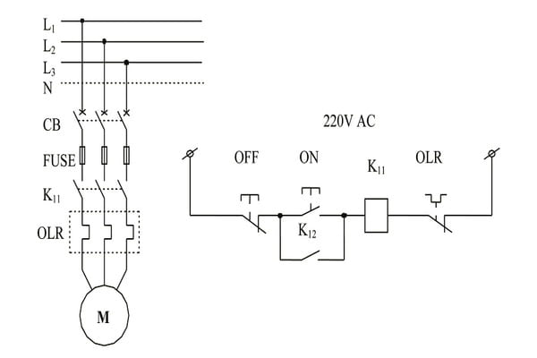 Mạch động cơ 3 pha dùng contactor đơn