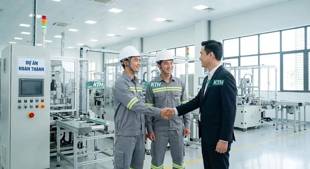 Đội ngũ kỹ sư KTH Electric nghiệm thu và bàn giao hệ thống điện hoàn thiện cho chủ đầu tư nhà máy.