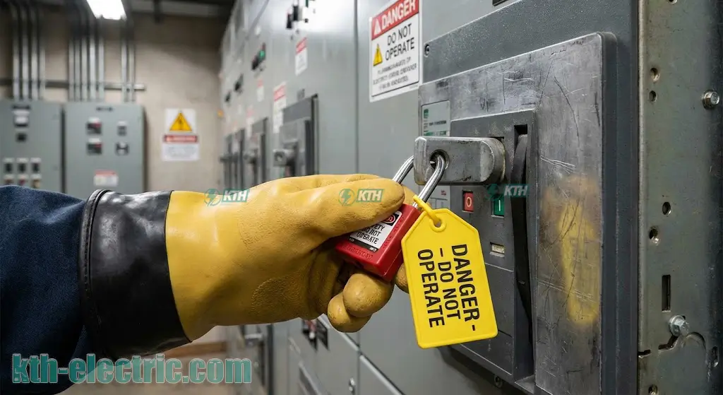 Quy trình khóa LOTO (Lockout/Tagout) và treo biển cảnh báo an toàn trước khi vệ sinh máy biến áp