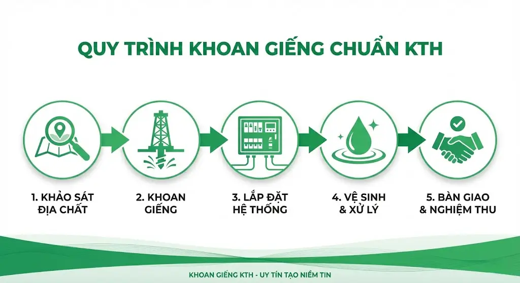 Quy trình khoan giếng và lắp đặt hệ thống điện nước 5 bước chuẩn kỹ thuật.