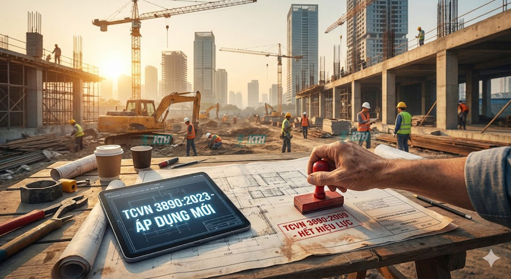 So sánh tiêu chuẩn PCCC cũ TCVN 3890:2009 hết hiệu lực và tiêu chuẩn mới TCVN 3890:2023 áp dụng trên bản vẽ công trường xây dựng tại Việt Nam.