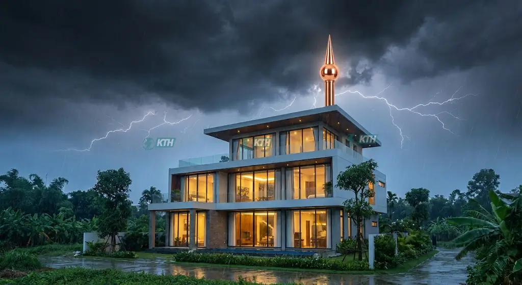 Hệ thống kim thu sét bảo vệ biệt thự an toàn dưới trời giông bão, thi công chống sét chuẩn TCVN.