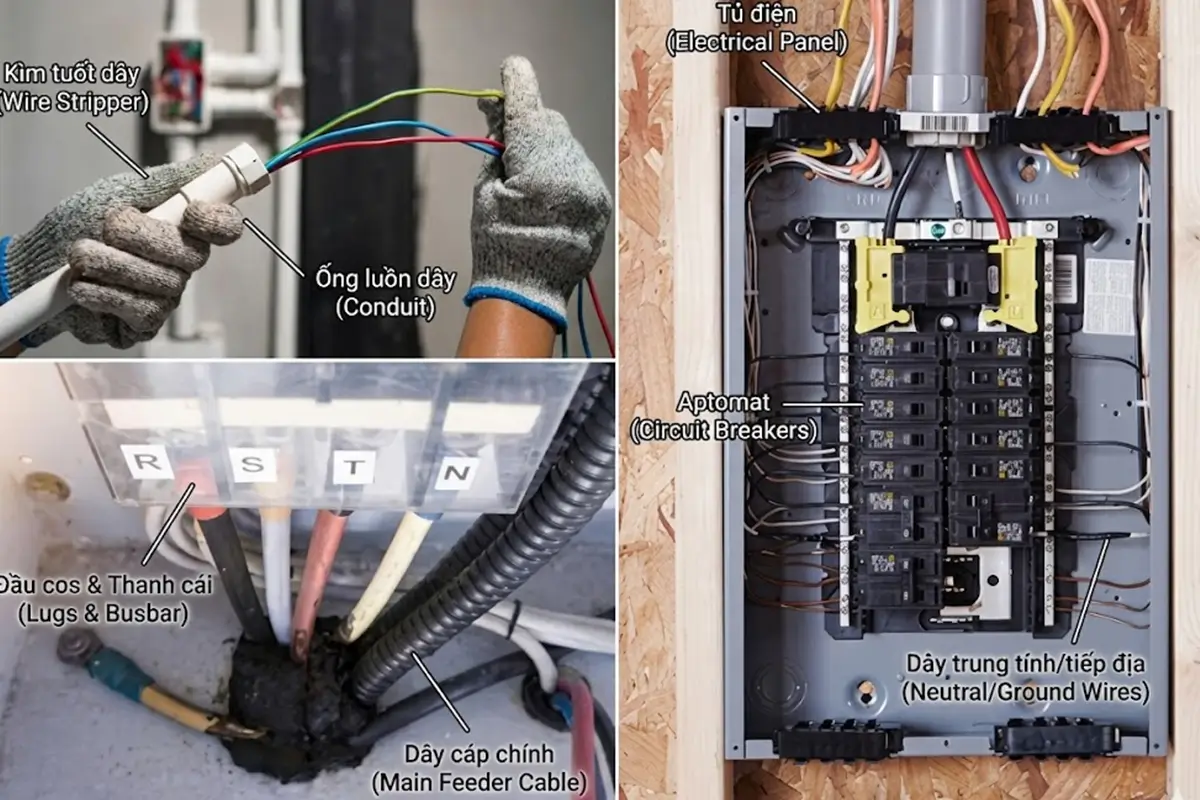 Kỹ thuật viên KTH Electric đấu nối tủ điện chuyên nghiệp