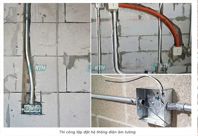 Kỹ sư KTH Electric thi công lắp đặt hệ thống điện âm tường chuẩn xác