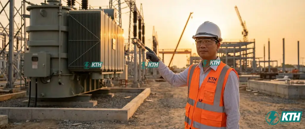 Kỹ sư KTH Electric khảo sát thi công trạm biến áp phân phối tại khu công nghiệp Bình Dương.