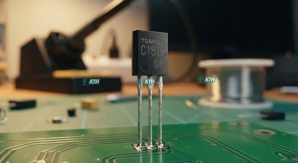 Cận cảnh Transistor C1815 (2SC1815) chính hãng Toshiba loại NPN vỏ TO-92 với mã chữ in rõ nét trên thân.