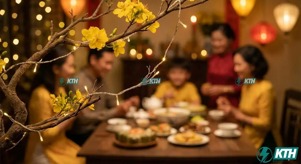 Sử dụng đèn nháy trang trí cây mai ngày Tết an toàn, kiểm tra dây dẫn điện để tránh nguy cơ phóng tia lửa điện gây cháy.