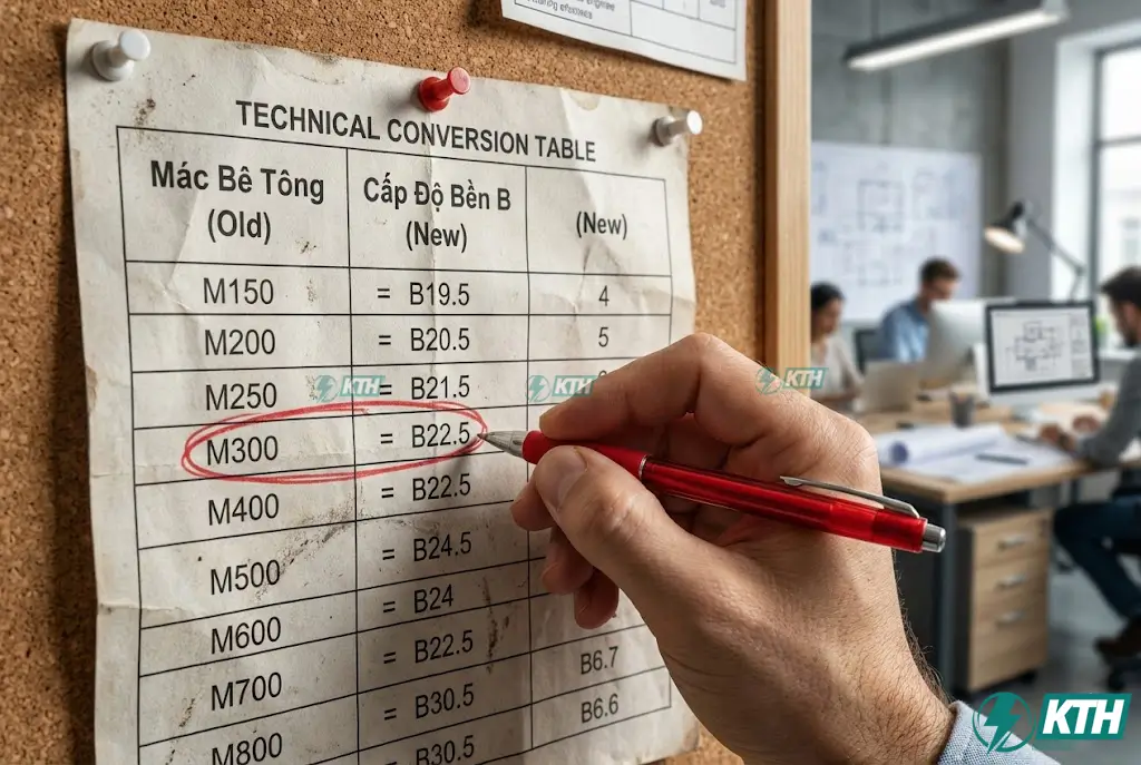 Bảng tra quy đổi mác bê tông m300 sang cấp độ bền b22.5 theo tiêu chuẩn tcvn 5574:2018 mới nhất.