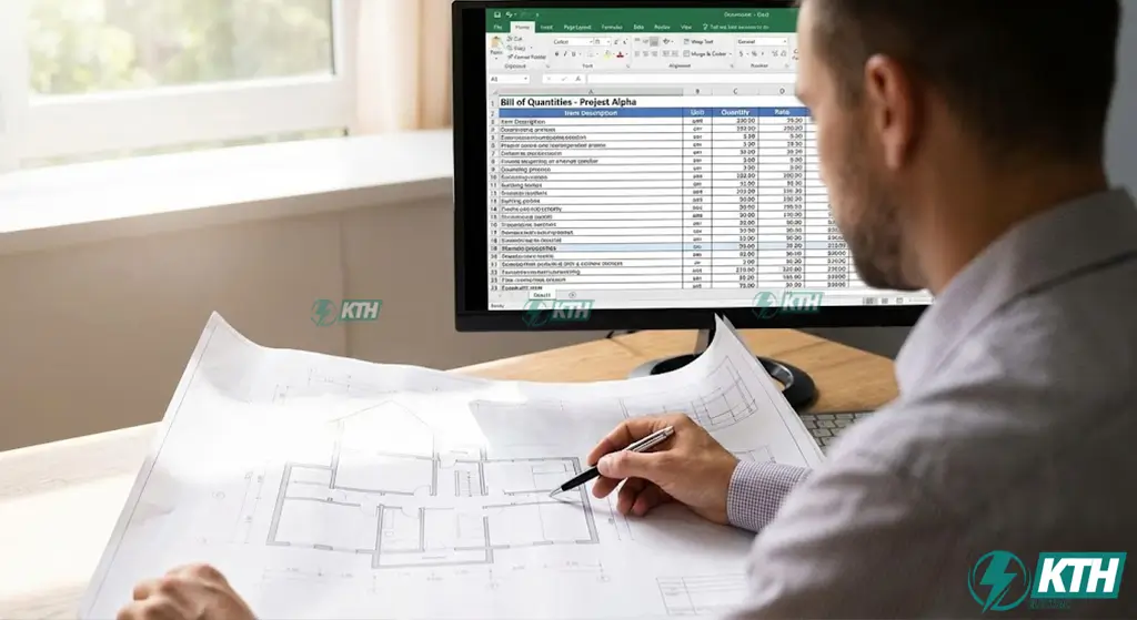 Mẫu bảng tiên lượng BOQ file excel chuẩn kết hợp bản vẽ thiết kế điện nước M&E.