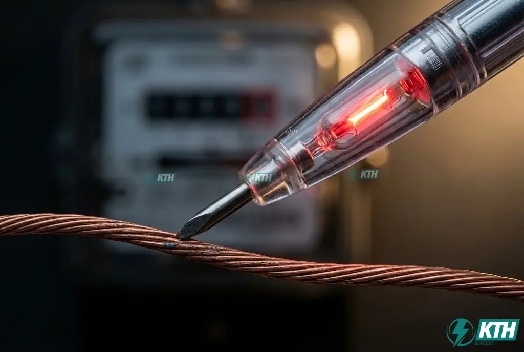 Sử dụng bút thử điện kiểm tra dây pha nóng và dây trung tính trước khi đấu dây công tơ điện để tránh bị giật.