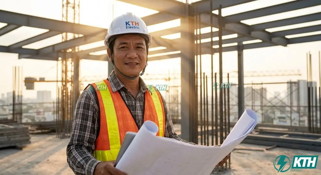 Chuyên gia KTH Electric giám sát thi công xây dựng công trình cao tầng kiểm tra bản vẽ thiết kế chuẩn TCVN 2026.