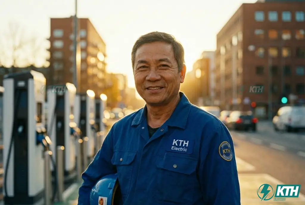 Đội ngũ chuyên gia KTH Electric với hơn 20 năm kinh nghiệm sẵn sàng tư vấn và thi công trạm sạc xe điện trọn gói.