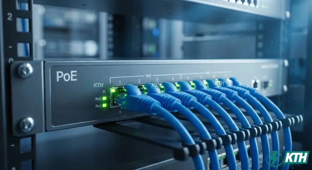 Bộ chia mạng Switch PoE cấp nguồn ổn định cho hệ thống camera giám sát đi dây xa tránh sụt áp.