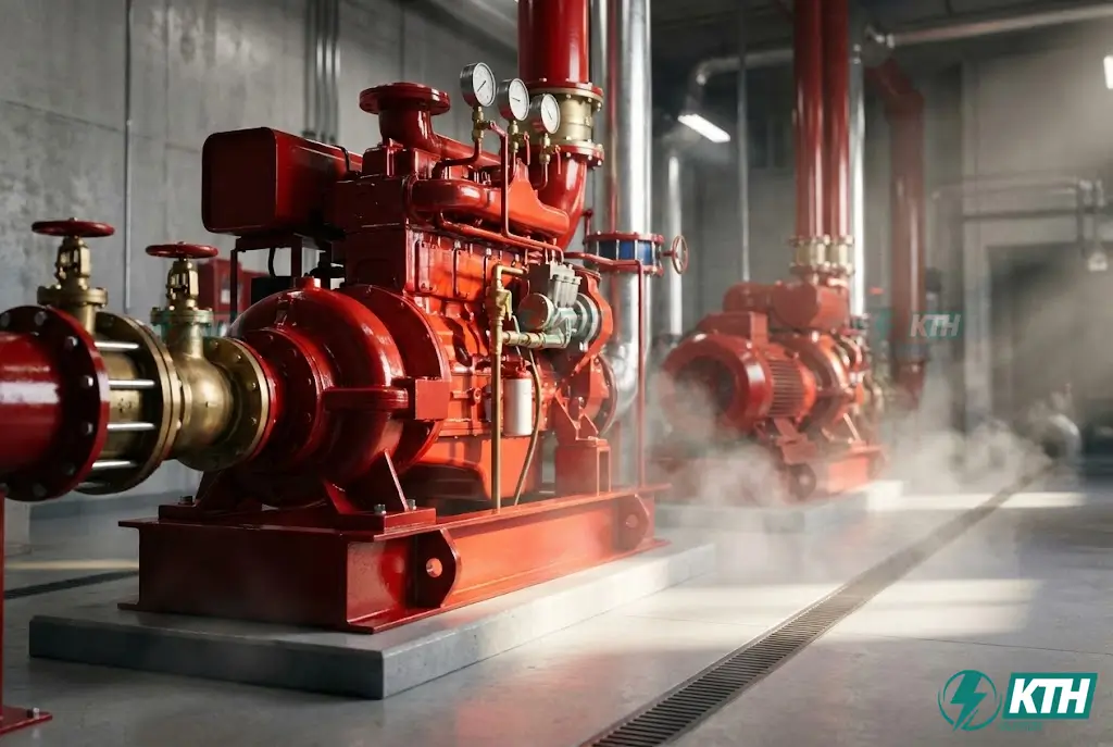 Cụm bơm chữa cháy Diesel và điện công suất lớn được lắp đặt trong buồng bơm đạt chuẩn nghiệm thu PCCC.