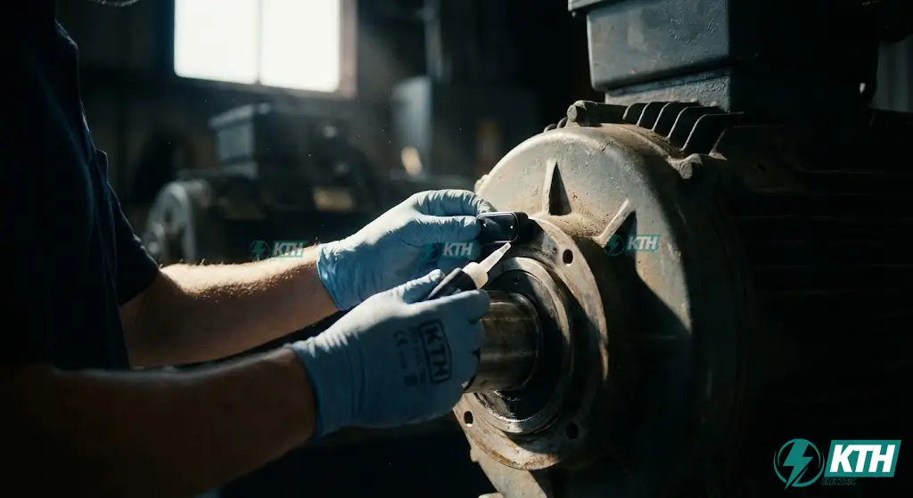 Kỹ thuật viên KTH Electric đang thực hiện quy trình lắp đặt cảm biến giám sát động cơ nhanh chóng, không cần dừng máy (Zero-downtime).