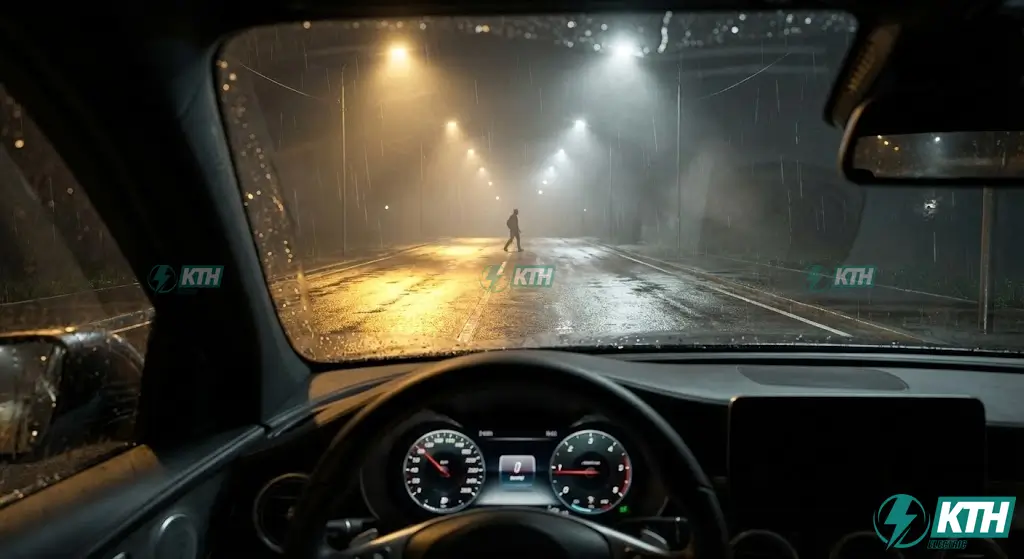 Hình ảnh minh họa độ chói mặt đường (Ltb) giúp tài xế nhìn thấy chướng ngại vật trong đêm theo TCVN 259:2001.