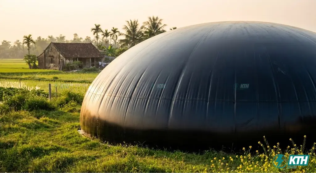 Hầm Biogas phủ bạt HDPE xử lý chất thải chăn nuôi và tạo khí đốt năng lượng sạch cho trang trại.