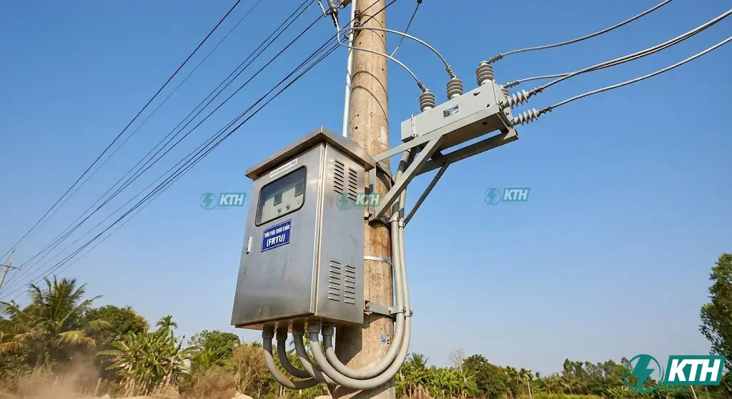 Hệ thống FRTU lắp đặt ngoài trời trên cột điện trung thế 22kV kết nối máy cắt Recloser
