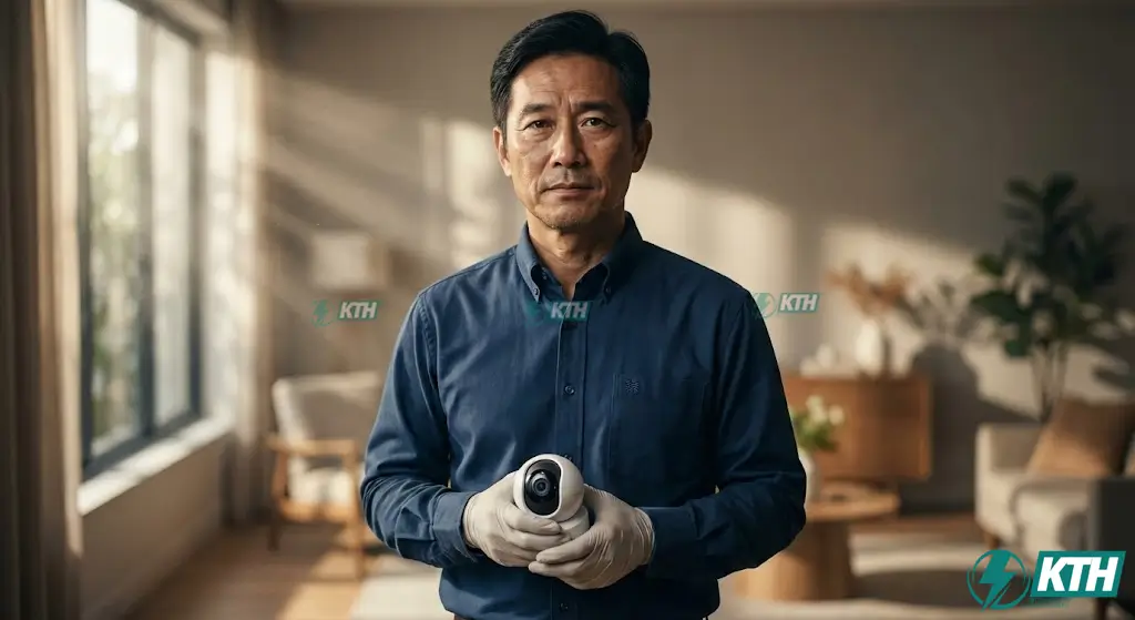 Chuyên gia KTH Electric tư vấn cách chọn camera an ninh cho gia đình và văn phòng, cầm trên tay mẫu camera wifi mới nhất 2026.