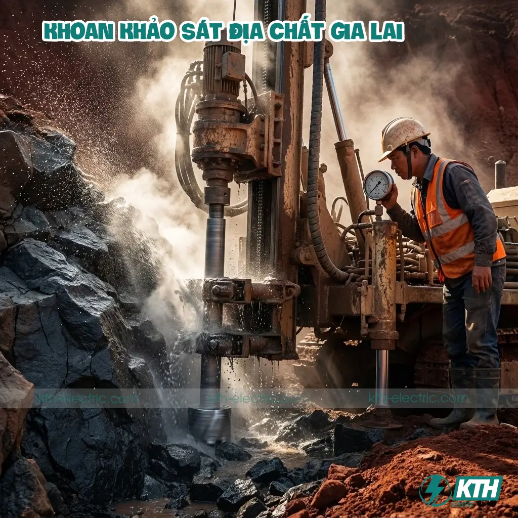 Khoan Khảo Sát Địa Chất Gia Lai: Xử Lý Đất Bazan & Báo Giá 2026 3 Sử dụng máy khoan thủy lực và mũi khoan kim cương để xuyên phá lớp đá Bazan cứng cấp độ VII-VIII.
