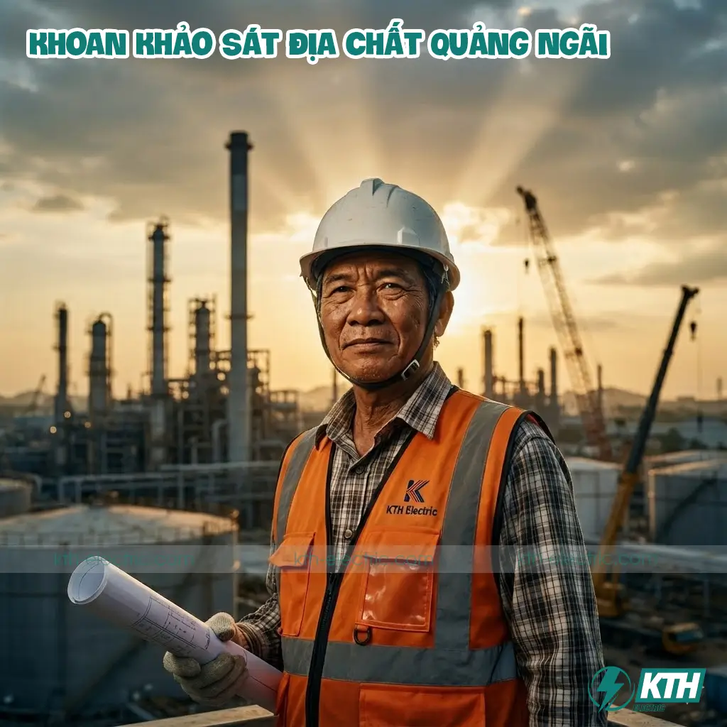 Kỹ sư KTH Electric thực hiện khoan khảo sát địa chất tại Khu kinh tế Dung Quất, Quảng Ngãi.