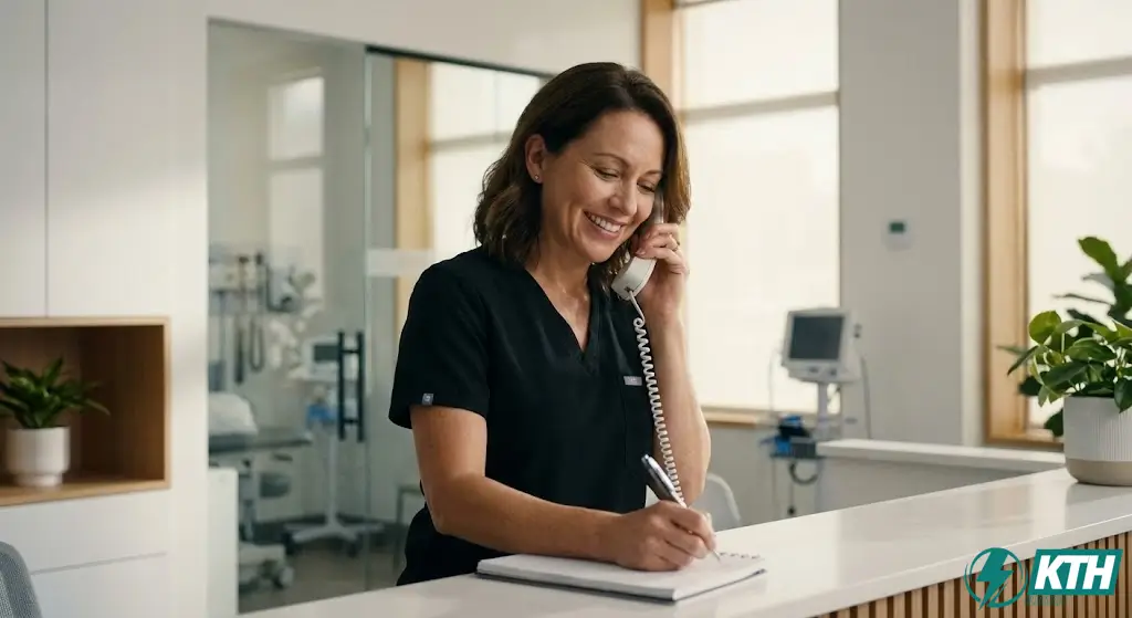 Mẫu kịch bản lời chào tổng đài cho phòng khám và bệnh viện thể hiện sự ân cần và hướng dẫn đặt lịch khám bệnh tự động.