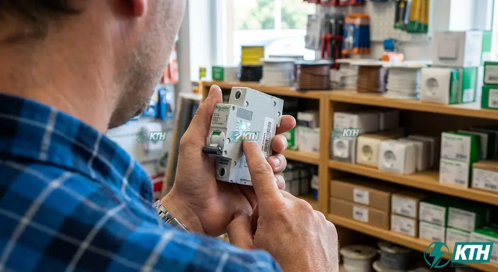 Kỹ sư KTH Electric đang sử dụng ampe kìm kiểm tra dòng điện và bảo trì thiết bị đóng cắt tại nhà máy.