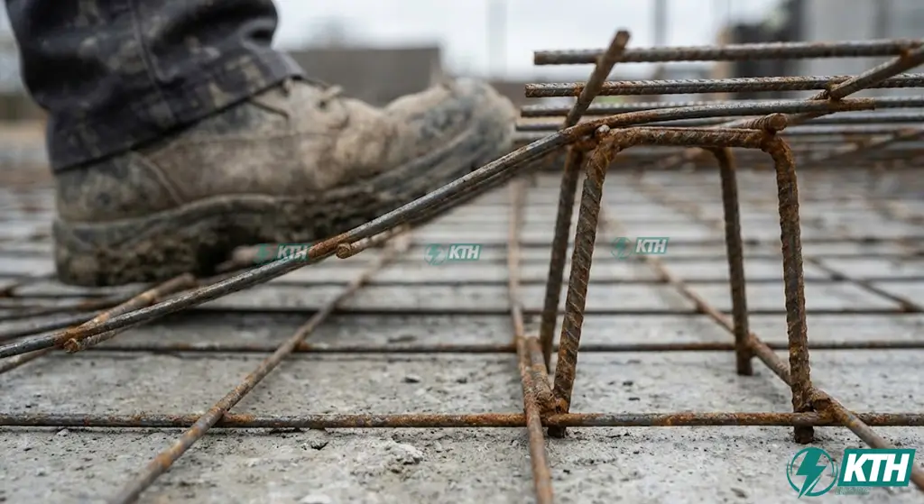 Bản Vẽ Kết Cấu Là Gì? 5 Lỗi Thi Công "Chết Người" Cần Tránh (2026) 4 Lỗi thi công thường gặp: Thép mũ sàn bị đạp bẹp làm giảm khả năng chịu lực gây nứt sàn bê tông.