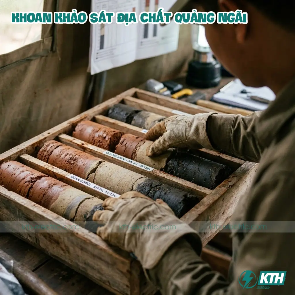 Mẫu đất nguyên dạng được lấy từ hố khoan tại Quảng Ngãi, sắp xếp trong hộp mẫu đúng quy chuẩn TCVN.