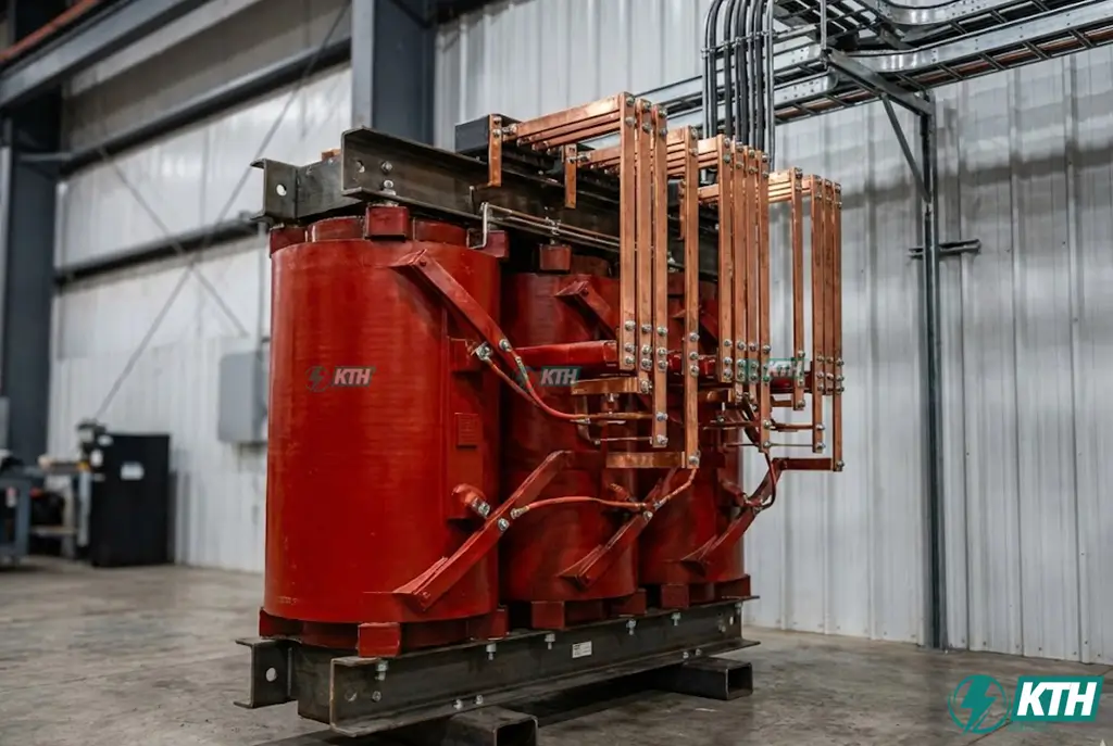 Máy biến áp chỉnh lưu khô công nghệ 12 xung với kết cấu cuộn dây chịu lực điện động cao dùng cho nhà máy thép.