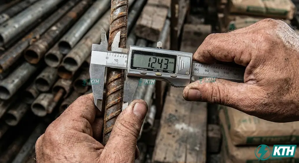 Quy trình kiểm tra nghiệm thu vật liệu đầu vào sắt thép bằng thước kẹp điện tử để chống rút ruột công trình.