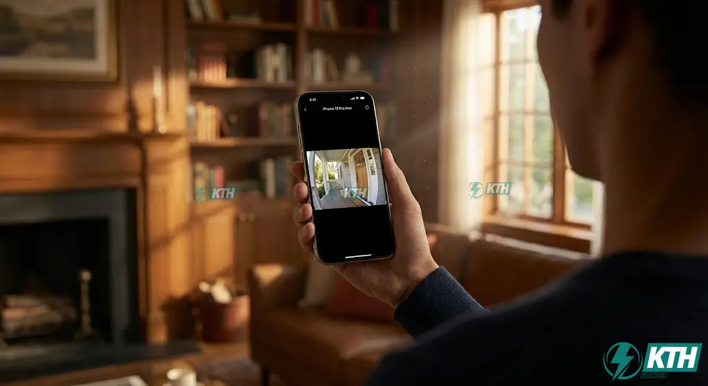 Khách hàng quản lý giám sát an ninh ngôi nhà từ xa qua ứng dụng camera trên điện thoại thông minh.