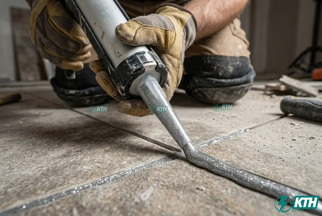 Kỹ thuật bắn keo ron men sứ chống thấm vào mạch gạch chuẩn kỹ sư không bị lem.