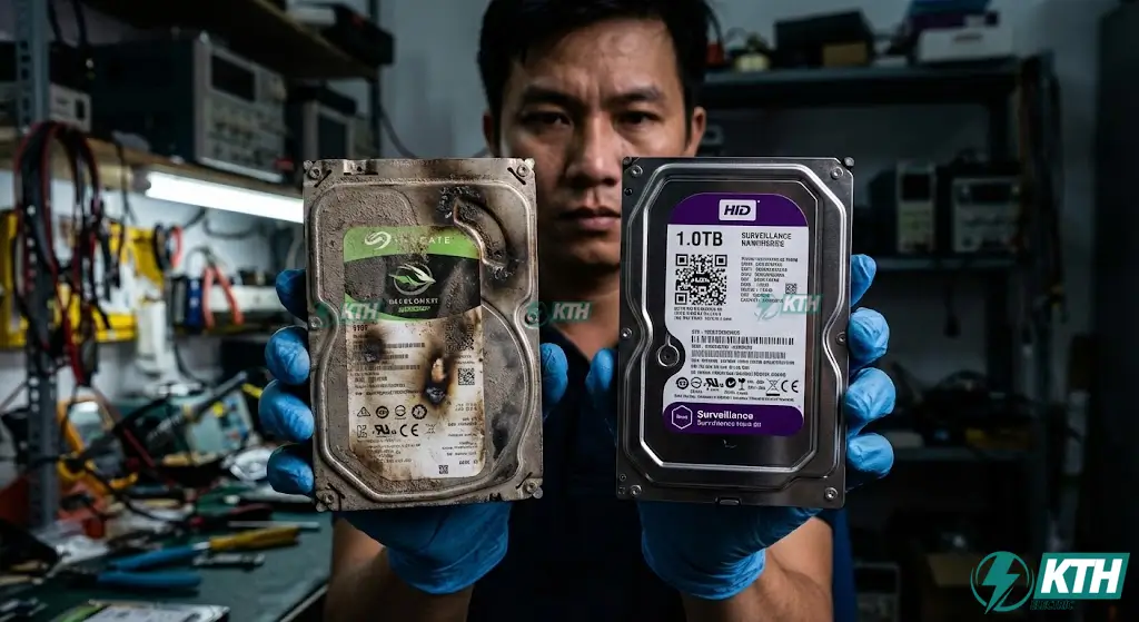 So sánh hậu quả khi dùng ổ cứng máy tính PC thường bị cháy hỏng so với ổ cứng camera chuyên dụng chạy 24/7.